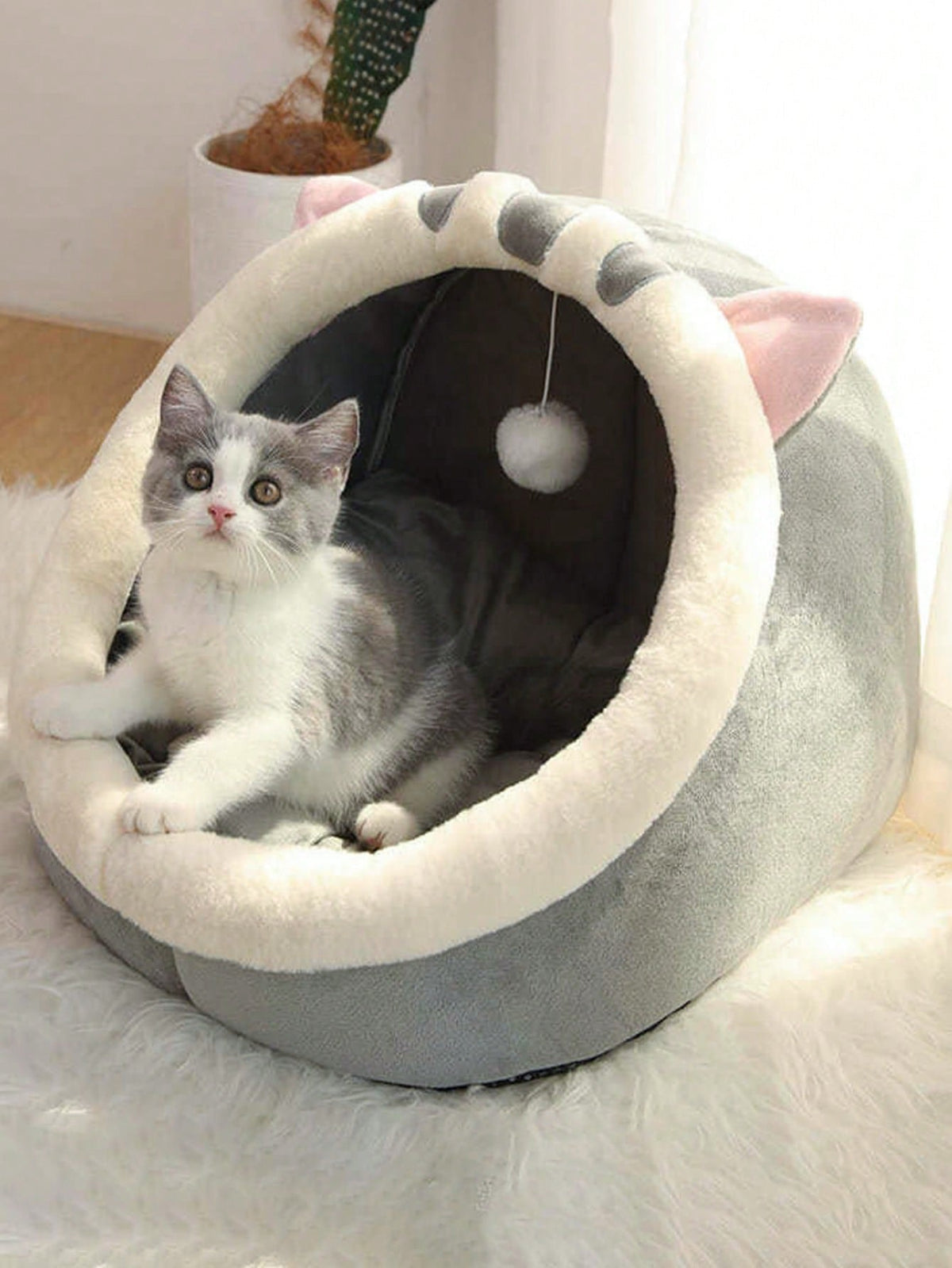 1pc Gray Cat-Shaped Pet Bed Suitable For Small & Medium-Sized Cats And Dogs, All Seasons Puppy Keep Dog Bed Cat Bed