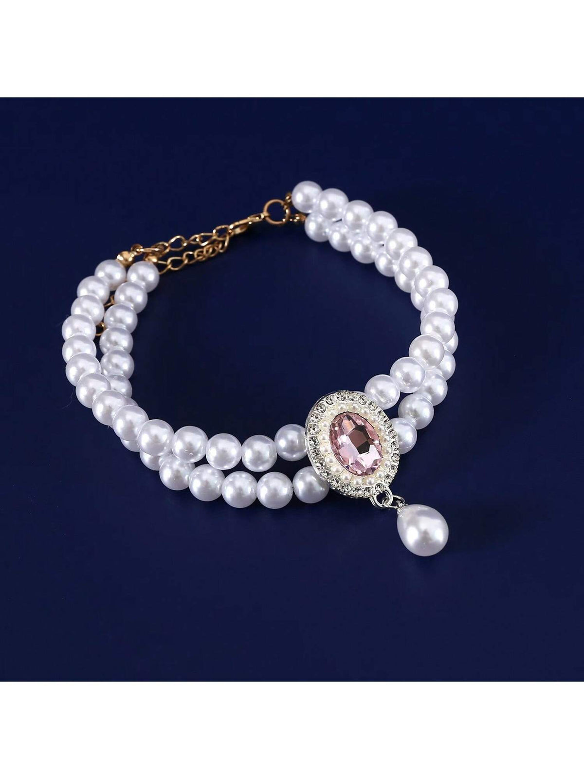 Elegant Light Luxury Small Cat Dog Double Pearl Pendant Necklace Maltese Yorkshire Poodle Noble Style Rhinestone Necklace Pet Wedding Party Collar Accessories Available In 3 Colors