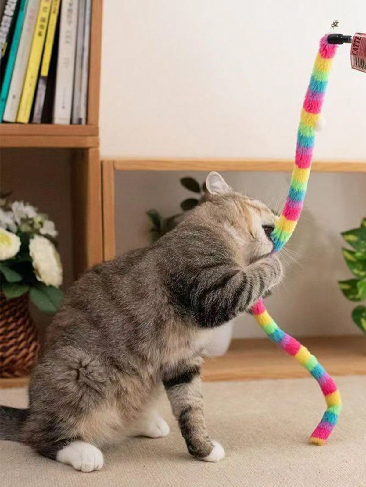 1pc Colorful Fluffy Caterpillar Plush Cat Toy - Whimsical Interactive Play Wand For Mischievous Kittens, Scratch-Resistant And Durable, Battery-Free