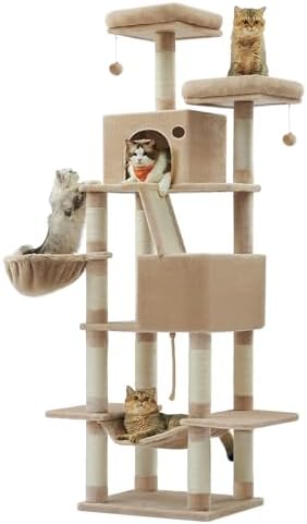 Feandrea Cat Tree, 81.1-in Large Cat Tower, Multi-Level Condo, Camel Brown