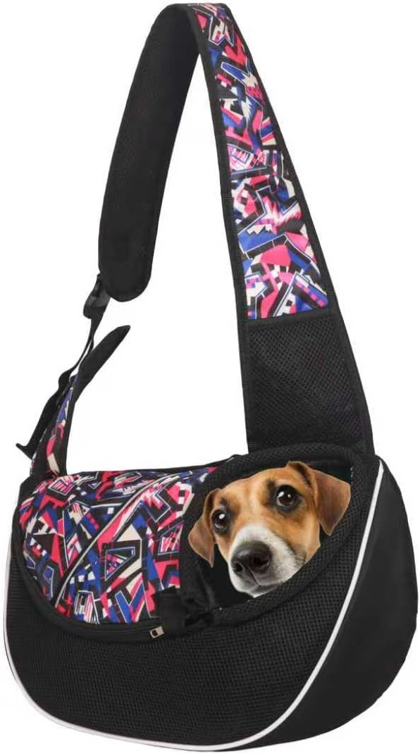 Dog Sling Carrier for Small Dogs & Cats, Mesh Pet Travel Crossbody Bag, 10 lb Adjustable Cat Carrier, Dog Papoose with Zipper Touch Pocket, for Pets(Red camo, Small)