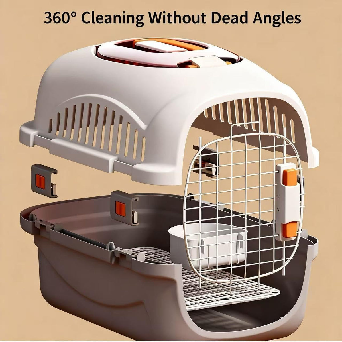 Hard Top Load Cat Carrier,Airline Pet Carrier,Cat Carrier Hard Shell, 360° Ventilation, Front Metal Door, Secure Latches,Includes Feather Wand,Hiking Car Travel Crate for Cats Small Dogs (Gray Set)