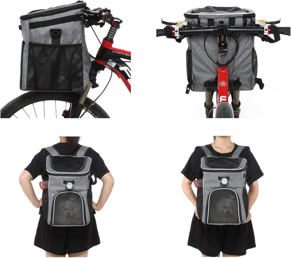 Dog Bike Basket Foldable Pet Carrier Backpack Large Waterproof Pet Bicycle Basket Portable Breathable Basket Bag for Dogs and Cats - Ideal for Pets up to 6.6 lbs