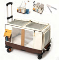 Large Cat Carrier with Wheels for 2 Cat, Double Rolling Pets Carrier on Wheel, Folding Soft-Sided Carriers with Telescopic Handle, Shoulder Strap Removable Soft-Sided Bag for Car, Vet, Outing