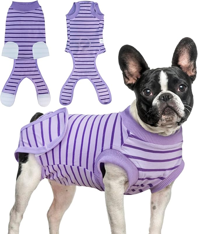 Dog Recovery Suit, Surgical Recovery Suit for Male Female Dogs Cats Spayed Onesie After Surgery, Dog Post Surgery Suit Anti Licking & Biting Surgical Shirt with Pee Hole，Purple Medium