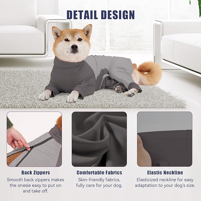 Dog Recovery Suit for Surgery Dog Onesie for Female and Male E-Collar Alternative Anti Shedding Pajamas Long Sleeve Claming Bodysuit Gray XL