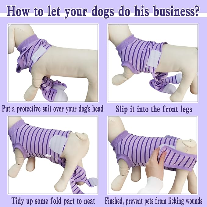 Dog Recovery Suit, Surgical Recovery Suit for Male Female Dogs Cats Spayed Onesie After Surgery, Dog Post Surgery Suit Anti Licking & Biting Surgical Shirt with Pee Hole，Purple Medium