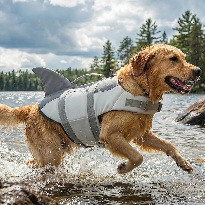 AOFITEE Dog Life Jacket, Vest for Swimming, High Flotation Swim with Rescue Handle and Reflective Stripe, Lifesaver Swimsuit for Boating Summer Pool