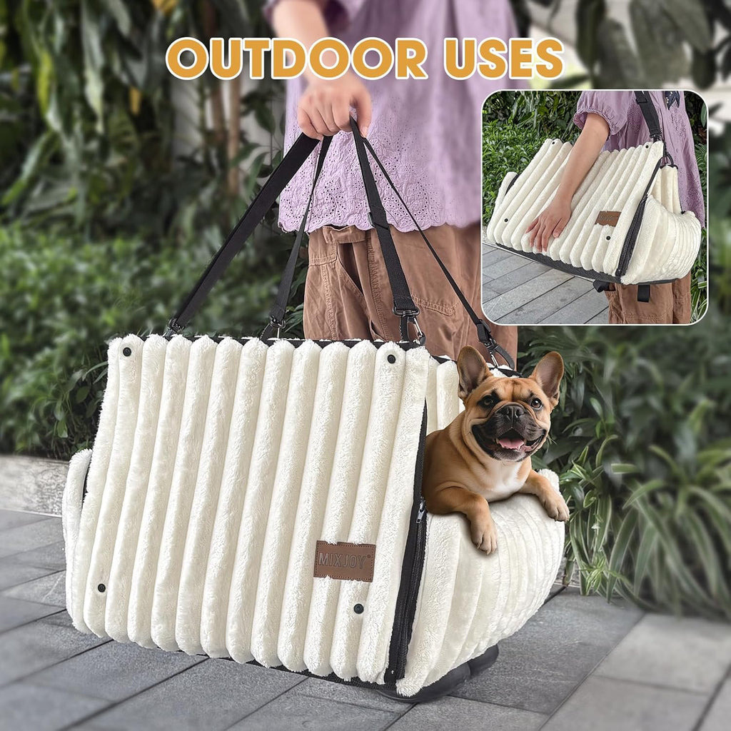 MIXJOY 6-in-1 Dog Car Seat for Small/Medium Dogs up to 25 lbs, Multi-Functional Dog Carrier for Car with Detachable Washable Cover, Pet Travel Bed with Clip-On Safety Leash, Beige