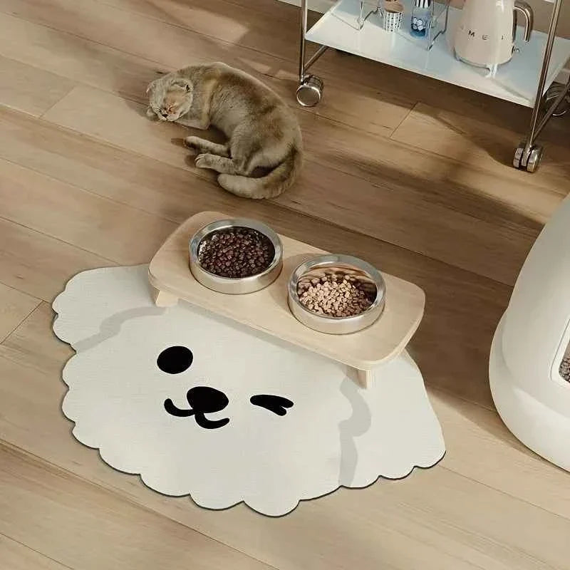 Kawaii Cartoon Diatomaceous Earth Pet Mat – Water-Absorbent Quick-Drying Non-Slip Dog & Cat Dining Kennel Mat (3 Designs, 4 Sizes)