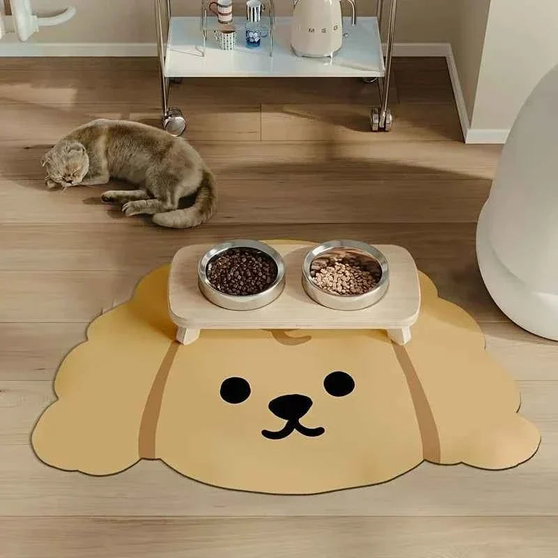 Kawaii Cartoon Diatomaceous Earth Pet Mat – Water-Absorbent Quick-Drying Non-Slip Dog & Cat Dining Kennel Mat (3 Designs, 4 Sizes)