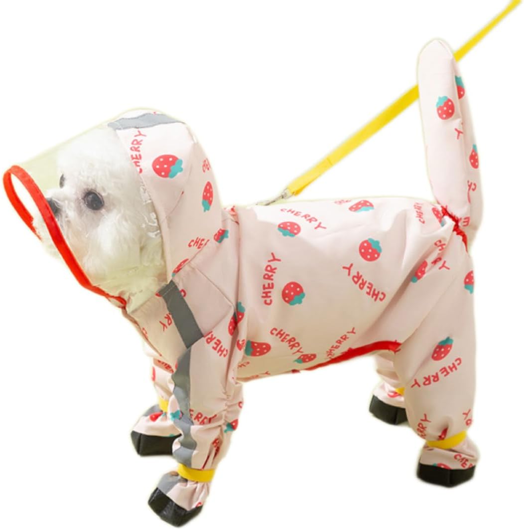 Waterproof Dog Raincoat,Full Coverage 4 Legs Dog Rain Jacket for Small Dogs,Pet Rain Coat with Hood,Reflective Strips&Leash Hole Outdoor Raincoat (Medium（for Weight 5.1-8.1 lb）, Blue)